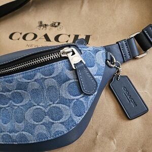 Coach Denim & Leather Mini Bum Bag In Signature Blue Monogram